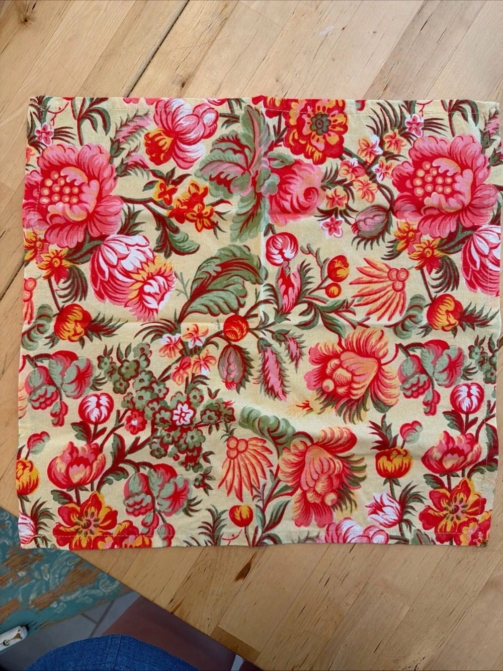 April Cornell Floral Napkins - Yellow Background with Pink & Green Flowers